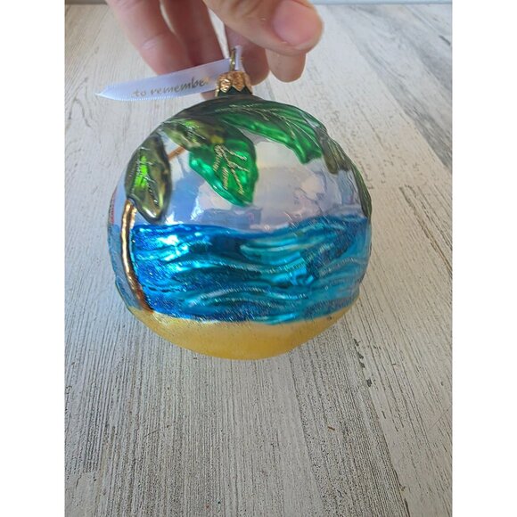 Beach glitter rainbow ball ornament palm tree tropical Hawaiian remember Xmas - Picture 3 of 12